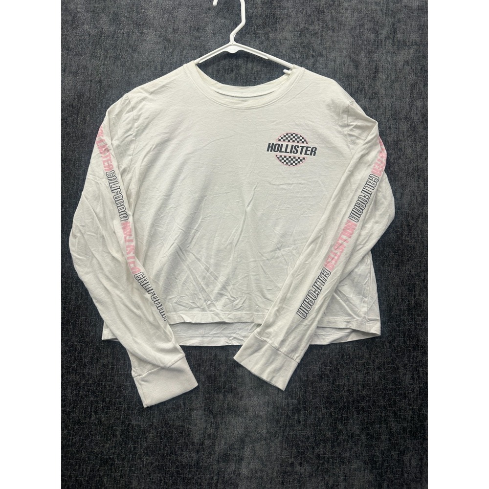 Hollister California Cropped Top Womens Medium White Check Logo Graphic Casual